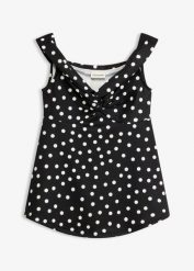 Top z odkrytymi ramionami i głębokim dekoltem. Czarne topy damskie bonprix, bez wzorów, eleganckie, bez kołnierzyka, bez ramiączek. Za 37.99 zł.