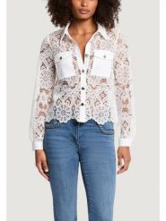 Morgan Koszula 251-CIVI Biały Regular Fit. Białe bluzki damskie Morgan, bez wzorów, z syntetyku, bez kołnierzyka, bez ramiączek. Za 359.99 zł.