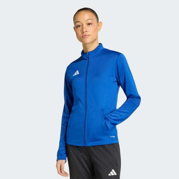 Bluza dresowa Entrada26. Niebieskie bluzy damskie Adidas, l, bez wzorów, z dresówki, eleganckie, bez ramiączek, z kapturem. Za 127.99 zł.