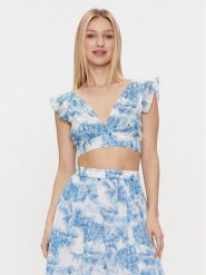 Iconique Bluzka Linda IC24-052 Niebieski Slim Fit. Niebieskie bluzki damskie Iconique, l, bez wzorów, z bawełny, bez kołnierzyka, bez ramiączek. Za 209.99 zł.