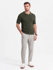 Spodnie męskie chino z gumką w pasie SLIM FIT - jasnoszare V1 OM-PACP-0157 - XXL. Szare eleganckie spodnie męskie Ombre Clothing, bez wzorów, z elastanu. W wyprzedaży za 219.99 zł.