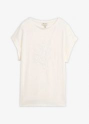 Lekki T-shirt z czystego lnu z haftem. Czerwone t-shirty damskie bonprix, z aplikacjami, ze lnu, eleganckie, bez kołnierzyka, bez ramiączek. Za 89.99 zł.