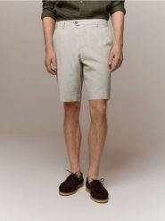 Garniturowe szorty z lnem - beżowy. Brązowe garnitury męskie Reserved, bez wzorów, z bawełny. Za 149.99 zł.