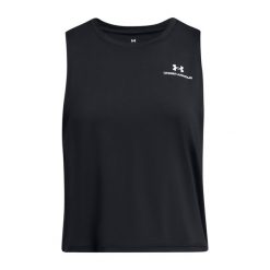 Top treningowy damski Under Armour Rush Energy Crop Tank. Czarne koszulki sportowe damskie Under Armour, s, bez wzorów, sportowe, bez kołnierzyka, bez ramiączek. Za 119.99 zł.