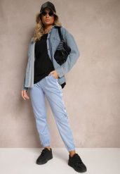 Jasnoniebieskie Dresowe Spodnie Joggery z Dodatkiem Bawełny Lampasami Lerisha. Niebieskie spodnie dresowe damskie Renee, bez wzorów, z bawełny, eleganckie. Za 34.99 zł.