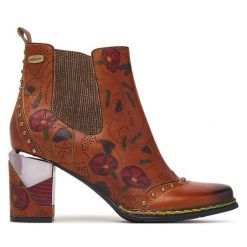 Botki Laura Vita. Czerwone botki damskie Laura Vita, bez wzorów, bez obcasa, na słupku, bez zapięcia. Za 689.99 zł.