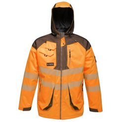 Kurtka Wodoodporna Męska HiVis Odblaskowy Materiał. Brązowe kurtki męskie Regatta, m, bez wzorów, z materiału, sportowe, bez kaptura. Za 435.99 zł.