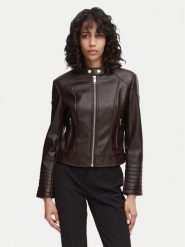 Guess Kurtka z imitacji skóry W6YL25 W2914 Brązowy ciemny Regular Fit. Brązowe kurtki damskie Guess, xs, z aplikacjami, ze skóry, bez kaptura. Za 694.99 zł.
