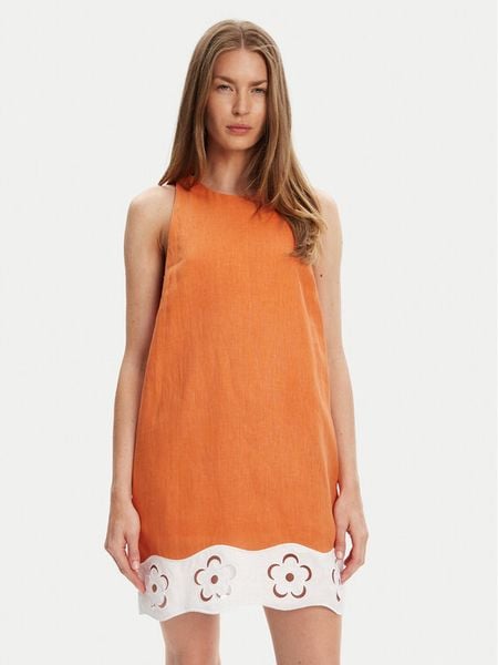 STAUD Sukienka letnia Mika R25S2282LN Pomarańczowy Regular Fit. Brązowe sukienki damskie STAUD, na lato, s, bez wzorów, ze lnu, bez kołnierzyka, bez ramiączek. Za 1,029.00 zł.
