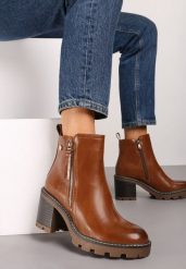 Brązowe Botki na Obcasie Ozdobione Suwakiem Lerinea. Brązowe botki damskie Born2be, bez wzorów, boho, za kostkę, bez obcasa, na obcasie, bez zapięcia. Za 139.99 zł.