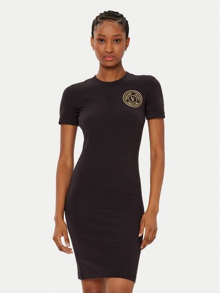 Versace Jeans Couture Sukienka codzienna 78HAOT00 Czarny Slim Fit. Czarne sukienki damskie Versace Jeans Couture, na co dzień, xxs, bez wzorów, z bawełny, bez kołnierzyka, bez ramiączek, proste. Za 279.99 zł.