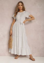 Biała Sukienka z Wiskozy Ampolea. Białe sukienki damskie Renee, na imprezę, na lato, l, bez wzorów, z materiału, bez kołnierzyka, bez ramiączek, maxi. Za 49.99 zł.