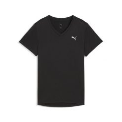 Damska koszulka TAD ESSENTIALS z dekoltem w serek PUMA. Czarne bluzki damskie Puma, bez wzorów, eleganckie, bez kołnierzyka, bez ramiączek. Za 99.00 zł.