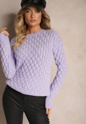 Fioletowy Sweter Ozdobione Tłoczeniem Sariatta. Fioletowe swetry nierozpinane damskie Renee, m, bez wzorów, z jeansu, casualowe, bez kołnierzyka, bez ramiączek. Za 99.99 zł.