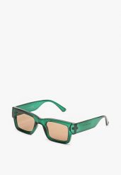 Zielone Prostokątne Okulary Przeciwsłoneczne z Filtrem UV Elledenira. Zielone okulary przeciwsłoneczne damskie Born2be, prostokątne. Za 29.99 zł.