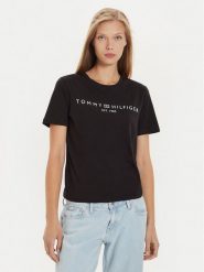 Tommy Hilfiger T-Shirt Logo WW0WW40276 Czarny Regular Fit. Czarne t-shirty damskie Tommy Hilfiger, xs, bez wzorów, z bawełny, bez kołnierzyka, bez ramiączek. Za 119.99 zł.