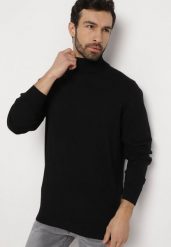 Czarny Bawełniany Sweter z Golfem Jarelia. Czarne swetry męskie Born2be, l, bez wzorów, z bawełny, eleganckie, bez kołnierzyka, bez ramiączek. Za 69.99 zł.