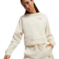 Bluza sportowa damska Puma Better Sportswear Crew. Brązowe bluzy damskie Puma, l, bez wzorów, sportowe, bez ramiączek, bez kaptura. Za 390.00 zł.