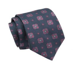Klasyczny Krawat, Męski, Granatowy w Czerwony Kwiatki, 7cm -Angelo di Monti. Czerwone krawaty i muchy Angelo di Monti, bez wzorów, z tkaniny, eleganckie. Za 45.00 zł.