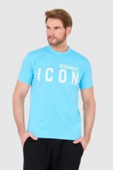 DSQUARED2 Niebieski t-shirt męski z dużym logo icon. Niebieskie t-shirty męskie Dsquared2, l, bez wzorów, bez kołnierzyka, bez ramiączek. W wyprzedaży za 599.99 zł.