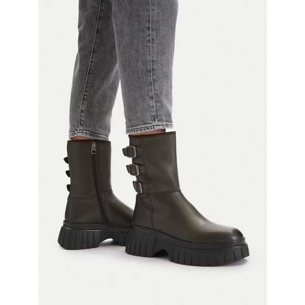 Botki G-Star. Zielone botki damskie G-Star, bez wzorów, retro, bez obcasa, na płaskiej podeszwie, bez zapięcia. Za 393.99 zł.