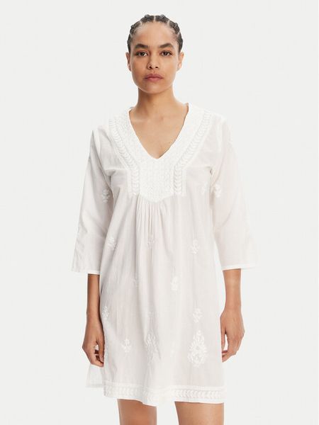 Selmark Sukienka letnia BC198 Biały Relaxed Fit. Białe sukienki damskie Selmark, na lato, xl, bez wzorów, z bawełny, bez kołnierzyka, bez ramiączek. Za 179.99 zł.