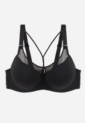 Czarny Biustonosz z Ozdobną Siateczką i Paseczkami przy Dekolcie Anesa. Czarne biustonosze Born2be, bez wzorów. Za 49.99 zł.