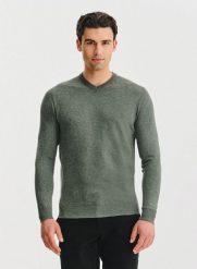 PAKO LORENTE – Zielony sweter męski v-neck. Zielone swetry męskie Pako Lorente, na jesień, m, bez wzorów, z nylonu, bez kołnierzyka, bez ramiączek. Za 119.99 zł.
