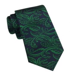 Elegancki Męski Krawat - Alties - Granat z Dużym Zielonym Wzorem Kwiatowym. Niebieskie krawaty i muchy Alties, bez wzorów, z tkaniny, eleganckie. Za 49.00 zł.