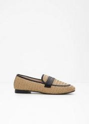 Półbuty wsuwane loafer. Brązowe balerinki damskie bonprix, bez wzorów, z materiału, bez obcasa, bez zapięcia. Za 117.99 zł.