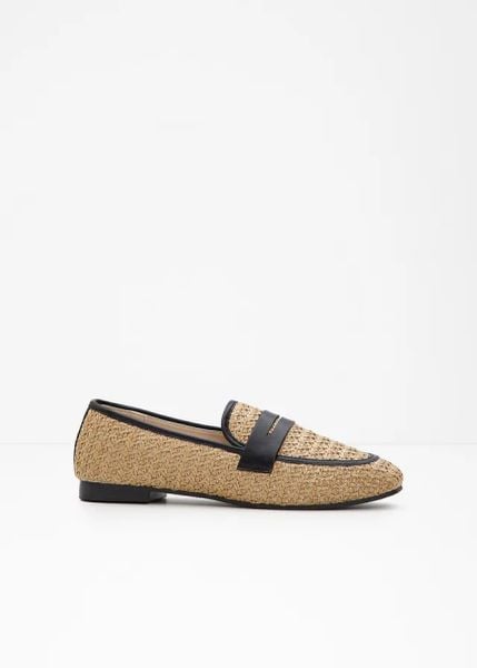 Półbuty wsuwane loafer. Brązowe balerinki damskie bonprix, bez wzorów, z materiału, bez obcasa, bez zapięcia. Za 124.99 zł.