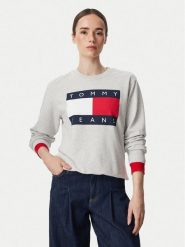 Tommy Jeans Bluza Flag DW0DW23906 Szary jasny Regular Fit. Szare bluzy damskie Tommy Jeans, s, bez wzorów, z bawełny, bez ramiączek, bez kaptura. Za 409.99 zł.