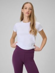 4F T-shirt slim gładki damski - biały XL. Białe t-shirty damskie 4F, xl, bez wzorów, z bawełny, klasyczne, bez kołnierzyka, bez ramiączek. Za 49.99 zł.