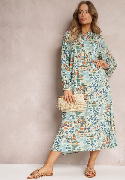 Miętowa Rozkloszowana Sukienka w Abstrakcyjny Wzór i Górą Zapinaną na Guziki Skylare. Zielone sukienki damskie Renee, na co dzień, l, bez wzorów, z wiskozy, eleganckie, bez kołnierzyka, bez ramiączek, maxi, kopertowe. Za 109.99 zł.