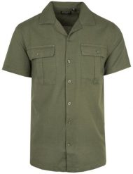 Bawełniano-Lniana Koszula Brave Soul - Khaki. Zielone koszule męskie Brave Soul, na lato, l, bez wzorów, z bawełny, sportowe, bez kołnierzyka, bez ramiączek. Za 119.00 zł.