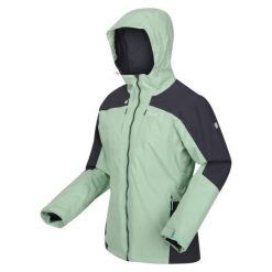 Kurtka turystyczna zimowa damska Highton ze stretchem. Szare kurtki sportowe damskie Regatta, na zimę, bez wzorów, bez ramiączek, bez kaptura, trekkingowe. Za 179.99 zł.