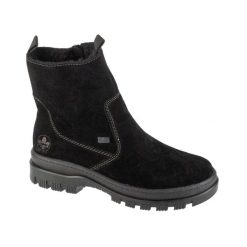 Zamszowe Buty Damskie. Czarne obuwie trekkingowe damskie Rieker, z futra, bez zapięcia. Za 597.99 zł.