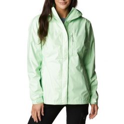 Kurtka przeciwdeszczowa turystyczna damska Columbia Pouring Adventure II Jacket. Zielone kurtki sportowe damskie Columbia, m, bez wzorów, bez ramiączek, bez kaptura, trekkingowe. Za 347.65 zł.
