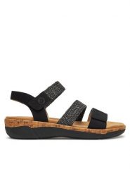 Remonte Sandały R6861-02 Czarny. Czarne sandały damskie Remonte, bez wzorów, z materiału, bez obcasa, na koturnie, bez zapięcia. Za 279.99 zł.