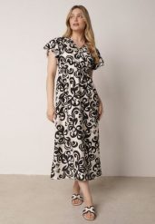 Czarna Wiskozowa Sukienka z Kopertowym Dekoltem i Gumkami w Talii Shyraya. Czarne sukienki damskie Born2be, na co dzień, l, bez wzorów, z materiału, bez kołnierzyka, bez ramiączek, midi, dopasowane. Za 79.99 zł.