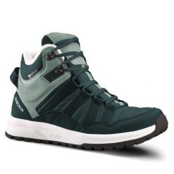 Buty turystyczne damskie Quechua SH500 Mid wodoodporne. Niebieskie obuwie sportowe damskie QUECHUA, na zimę, bez wzorów, bez zapięcia, trekkingowe. W wyprzedaży za 169.99 zł.
