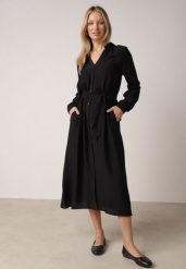 Czarna Sukienka Koszulowa z Wiskozą z Wiązanym Paskiem Lustilla. Czarne sukienki damskie Born2be, na co dzień, l, bez wzorów, z wiskozy, eleganckie, bez kołnierzyka, bez ramiączek, koszulowe. Za 129.99 zł.