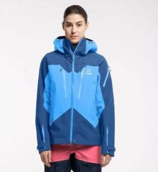 Kurtka Damska Turystyczna Spitz Jacket Women Nordic Blue/Baltic Blue. Niebieskie kurtki sportowe damskie Haglöfs, l, bez wzorów, z gore-texu, bez ramiączek, z kapturem, wspinaczkowe, gore-tex. Za 899.00 zł.