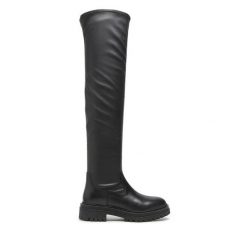 Muszkieterki Geox. Czarne kozaki damskie Geox, bez wzorów, bez obcasa, na płaskiej podeszwie, bez zapięcia. Za 719.99 zł.