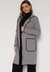 Szary Kardigan Ozdobiony Lamówką Tusbena. Szare kardigany damskie Born2be, bez wzorów, z jeansu, eleganckie, bez kołnierzyka. Za 129.99 zł.