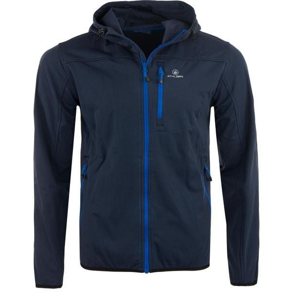 Męska kurtka softshell Athl. DPT Agar Navy - Wiatroodporna i elastyczna. Niebieskie kurtki męskie ZUMBA WEAR, m, bez wzorów, z softshellu, eleganckie, bez kaptura. Za 349.99 zł.