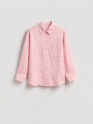 Koszula z lnem - pastelowy róż. Czerwone koszule damskie Reserved, l, bez wzorów, z tkaniny, bez kołnierzyka, bez ramiączek. Za 119.99 zł.