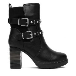 Botki Beverly Hills Polo Club. Czarne botki damskie Beverly Hills Polo Club, bez wzorów, bez obcasa, na słupku, bez zapięcia. Za 179.99 zł.