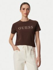 Guess T-Shirt V6RI20 J1314 Brązowy Regular Fit. Brązowe t-shirty damskie Guess, s, z aplikacjami, z bawełny, bez kołnierzyka, bez ramiączek. Za 154.99 zł.
