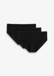 Figi ciążowe panty z bawełną organiczną i koronką (3 szt.). Czarne majtki damskie bonprix, z bawełny. Za 67.99 zł.